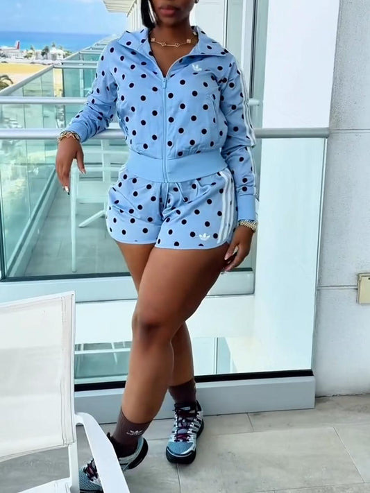 Satin Polka Dots TT Track Top & Shorts Set
