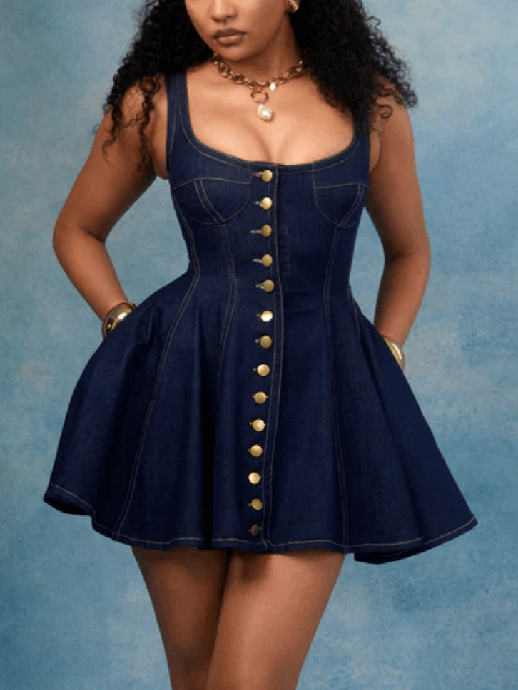 Button-Down Denim Corset Mini Dress