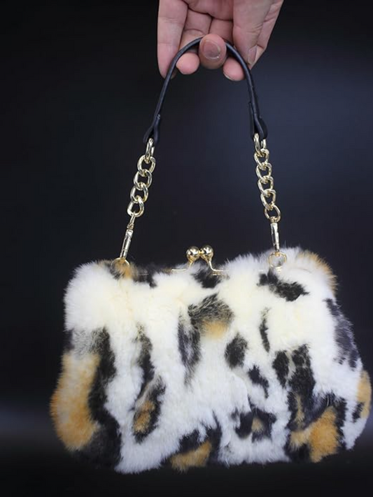 Faux Fur Metal Lock Shoulder Bag