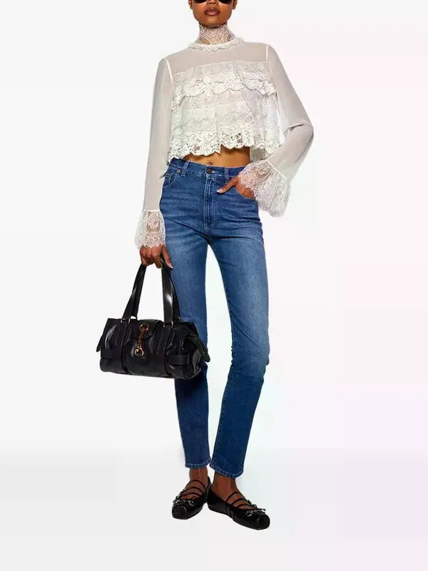 Lace-embroidered Cropped Blouse