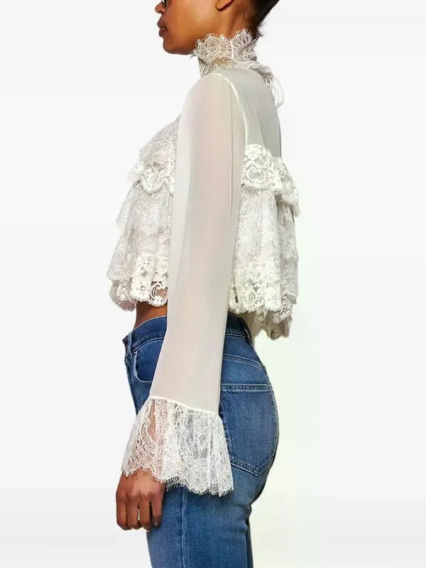 Lace-embroidered Cropped Blouse
