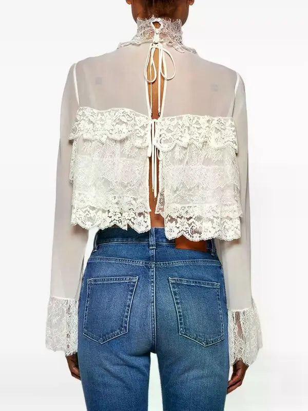 Lace-embroidered Cropped Blouse