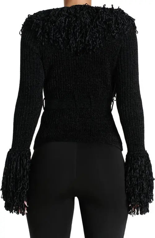 Fringe Tie Waist Chenille Cardigan