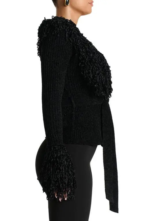 Fringe Tie Waist Chenille Cardigan