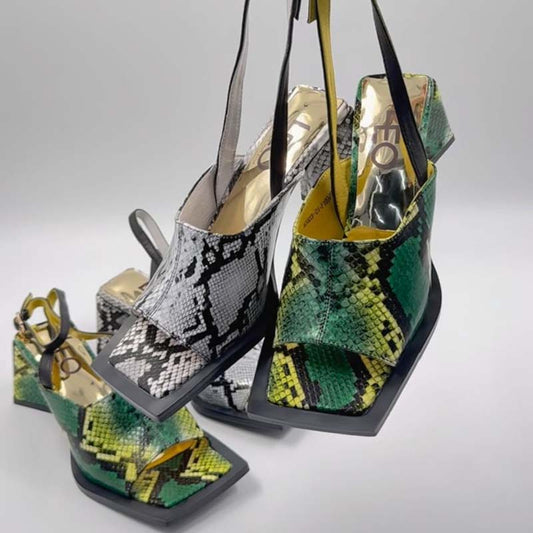 Square-Heeled Snake Sandals
