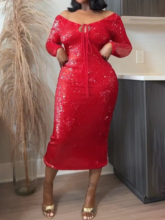 Sequined Deep V Neck Backless Gown Dress