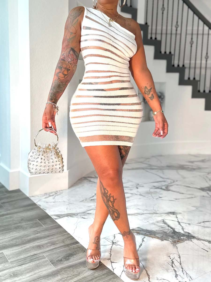 One Shoulder See-through Stretch Dress