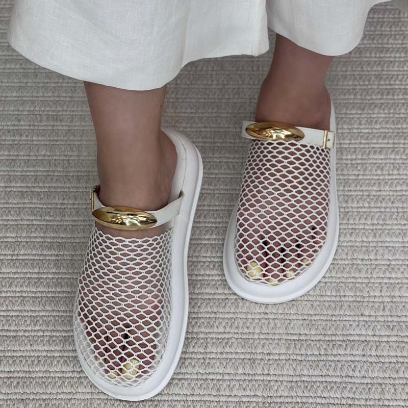 Woven Mesh Hollow-out Platform Slippers