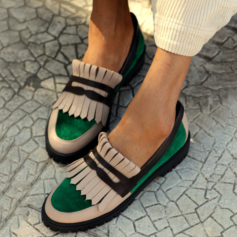 Color Block Fringed Platform Loafers