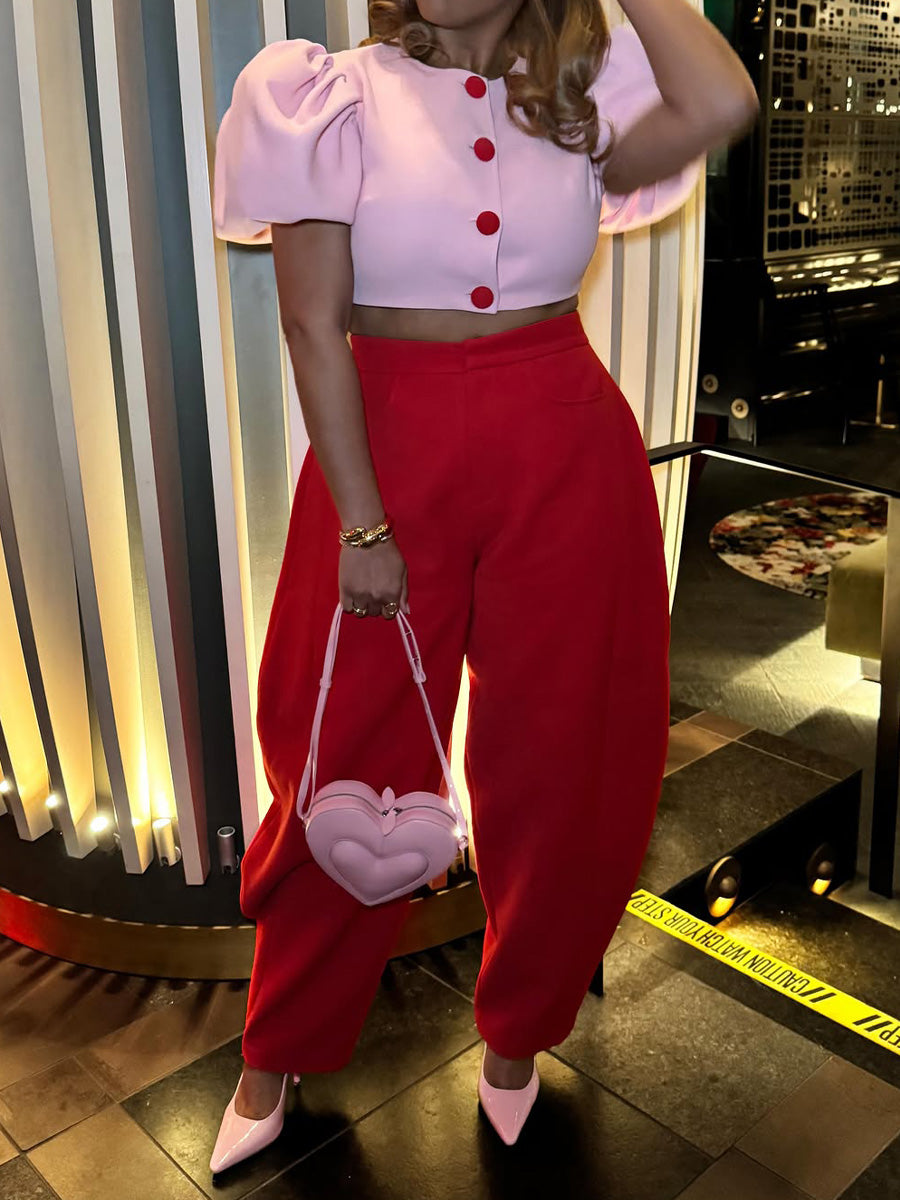 Fashion Puff Sleeve Two Pieces Set