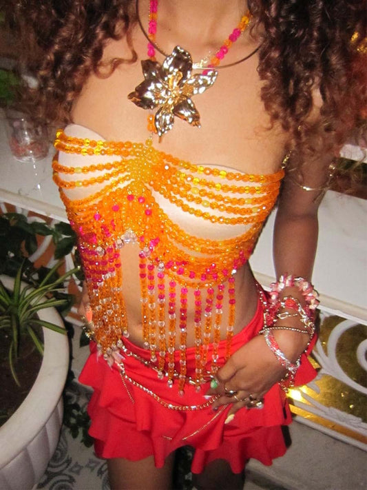 Vacation Body Chain Glass Crystal Chest Chain