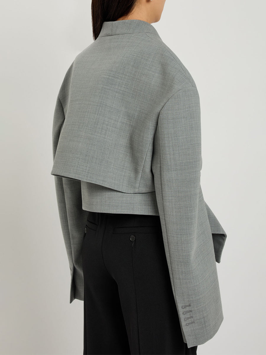 Stand Collar Cut-out Asymmetric Hem Jacket