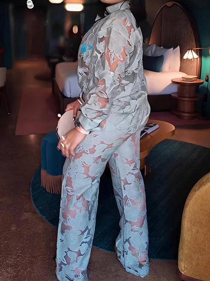 Lace Floral Pant Elegant Two Pieces Set