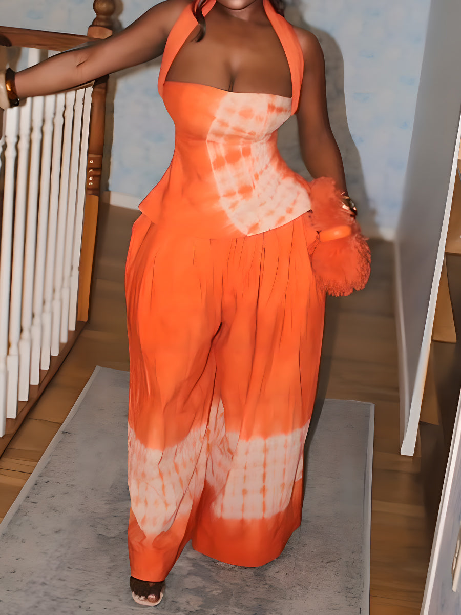 Printed Halter Neck Two-Piece Set