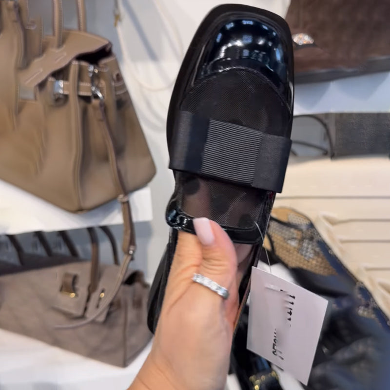 Mesh Patchwork Bow Loafers