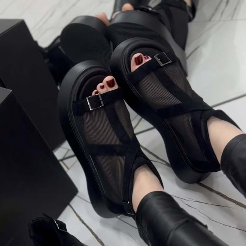 Gauze Platform Fish-toe Gladiator Sandals