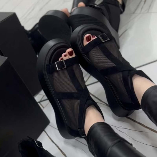 Gauze Platform Fish-toe Gladiator Sandals