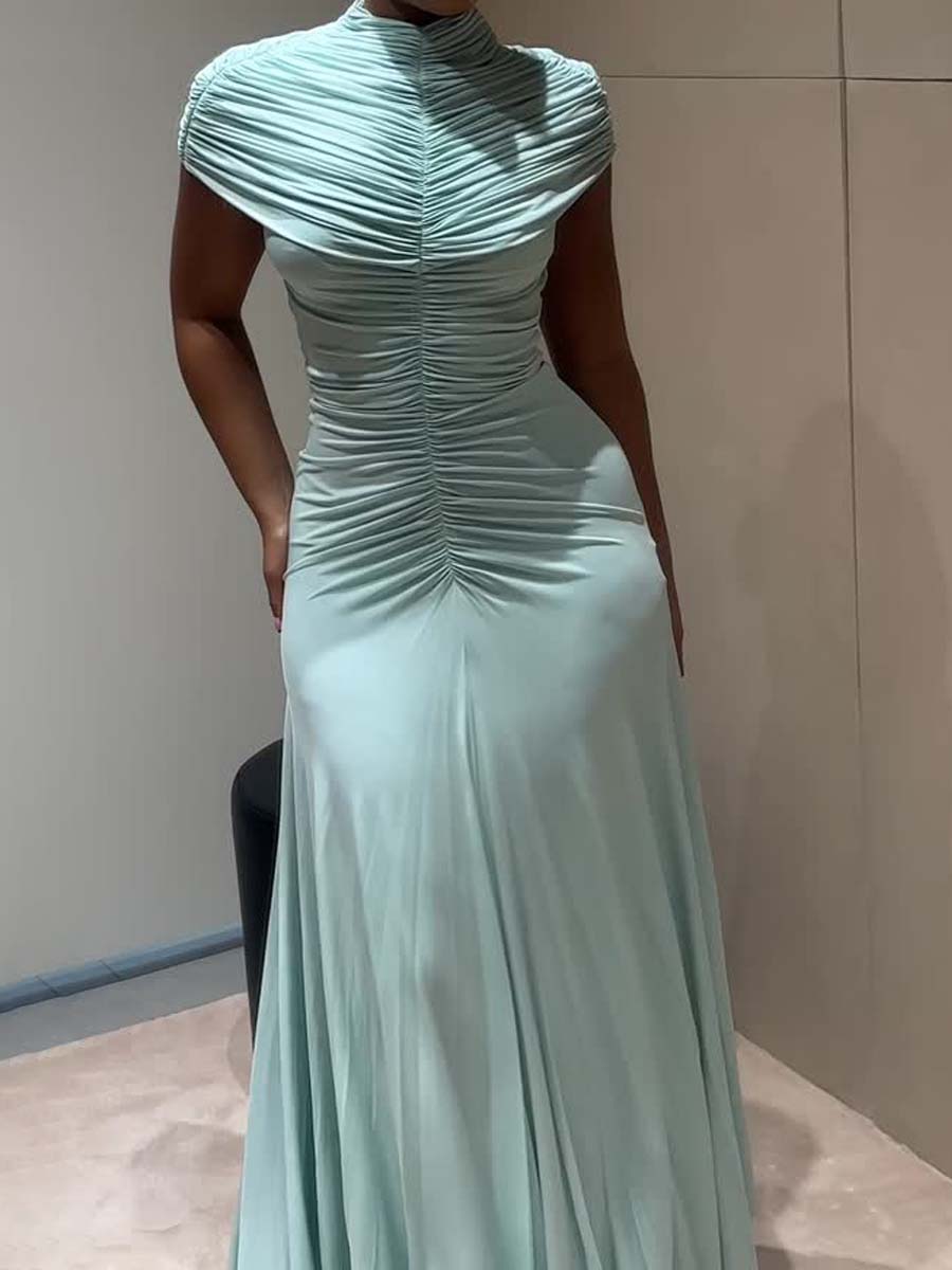 Fashion Elegant Half-high Collar Cape Pleated Dress