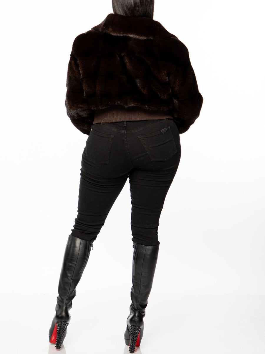 Faux Mink Fur Zip Up Bomber Coat