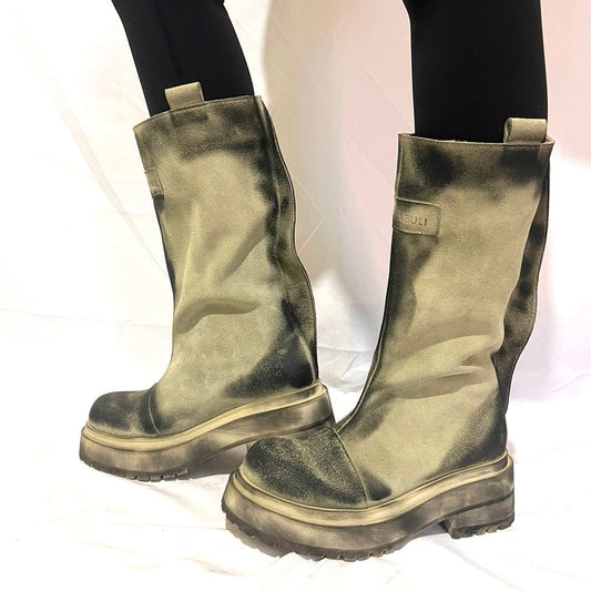 Thick-soled Distressed Boots
