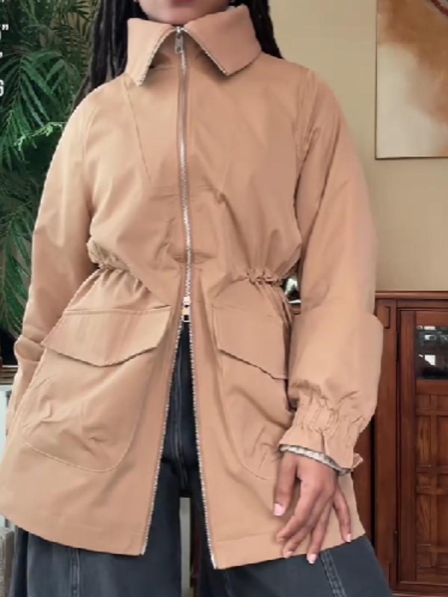 Tight Waist Pleated Cuff Tooling Jacket