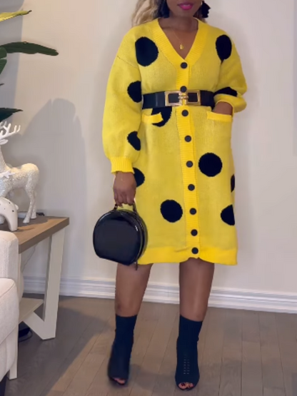 Polo Point Button V-Neck Dress