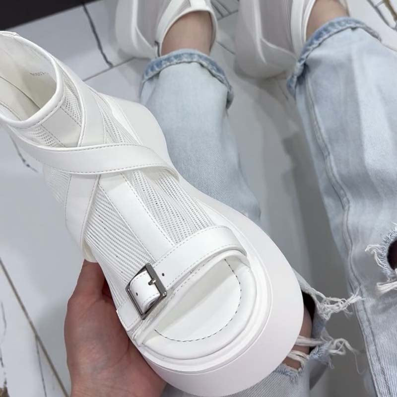 Gauze Platform Fish-toe Gladiator Sandals