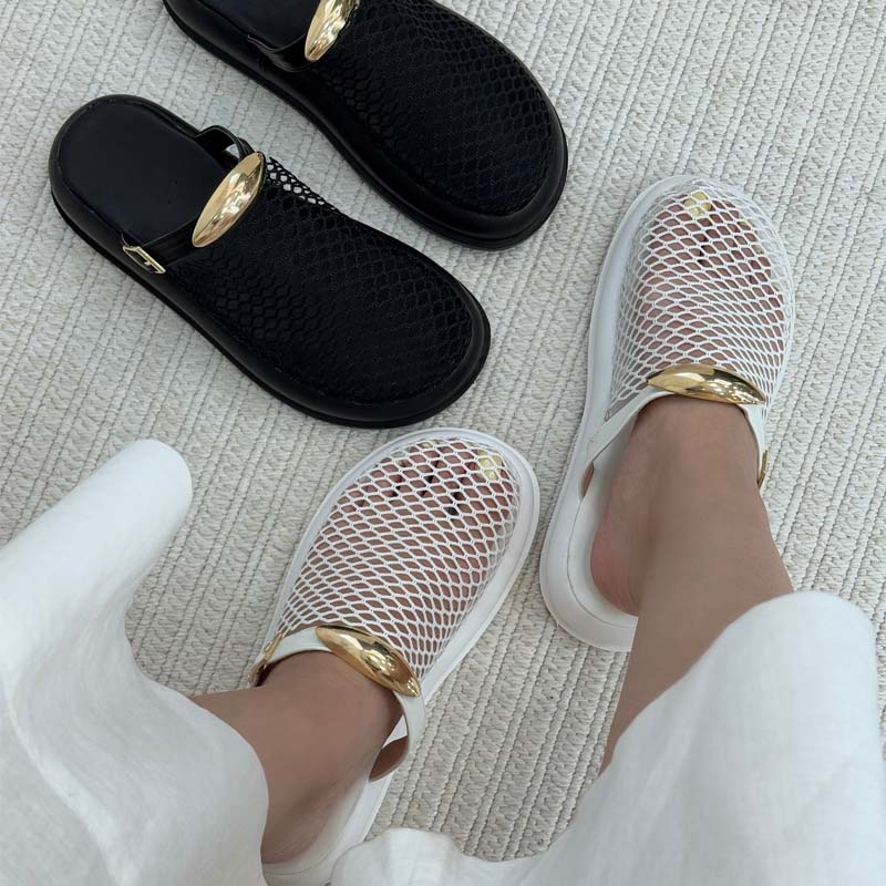Woven Mesh Hollow-out Platform Slippers