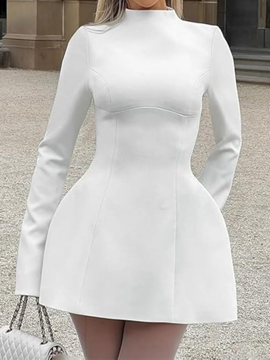 Mock Neck Long Sleeve Backless Sexy Mini Dress