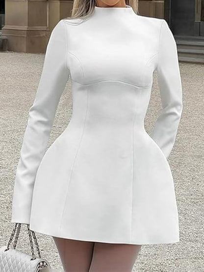 Mock Neck Long Sleeve Backless Sexy Mini Dress