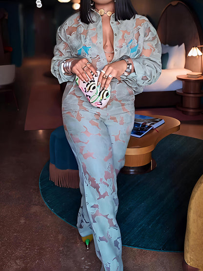 Lace Floral Pant Elegant Two Pieces Set