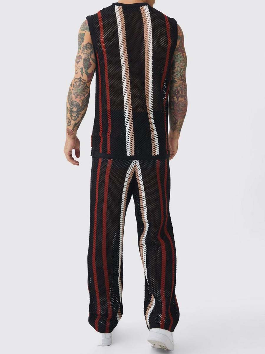 Stripe Knitted Sleeveless Two Pieces Set