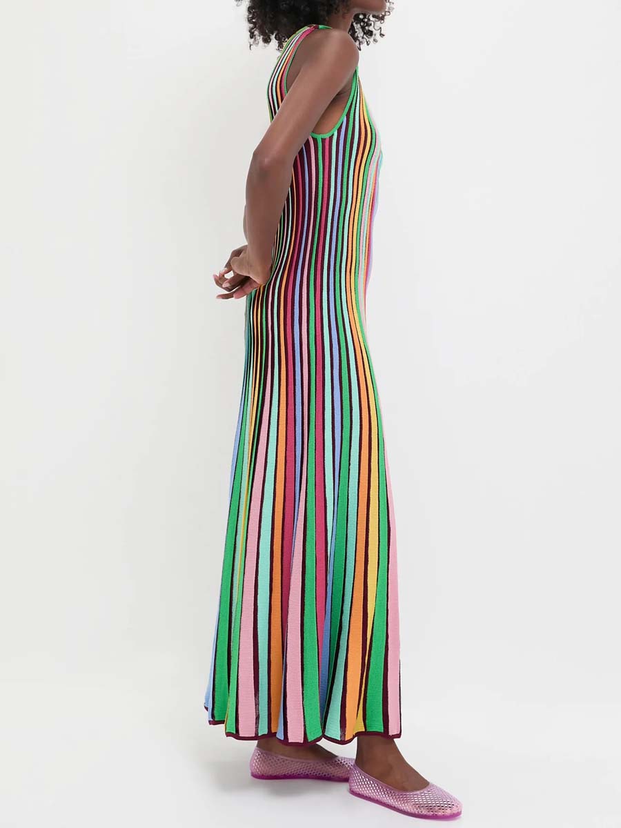 Rainbow Stripe Knitted Sleeveless Dress