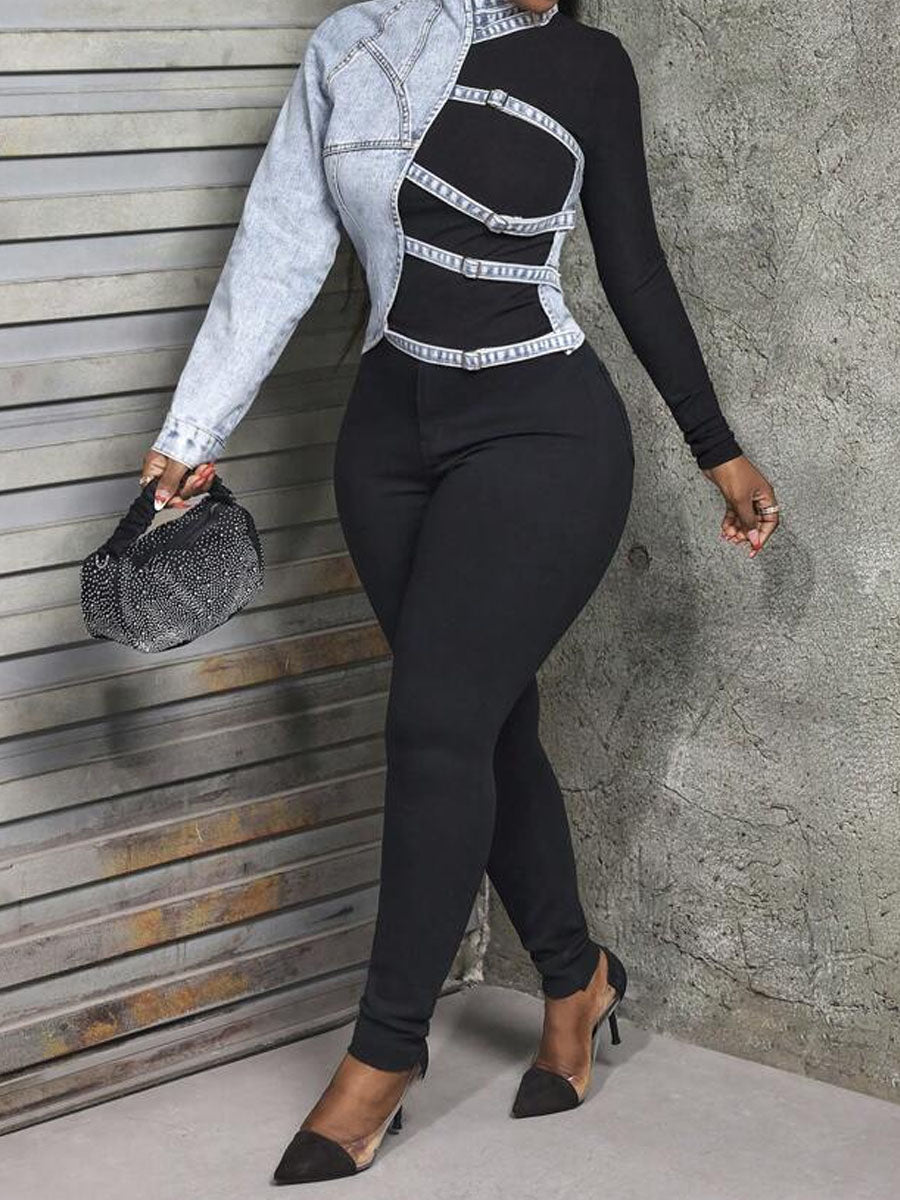 Denim Patchwork Top & Balloon Pants