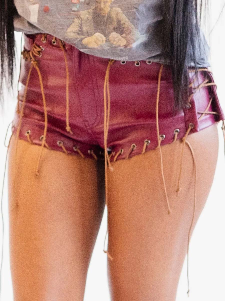 Sexy Eyelet Detail High Waist PU Short