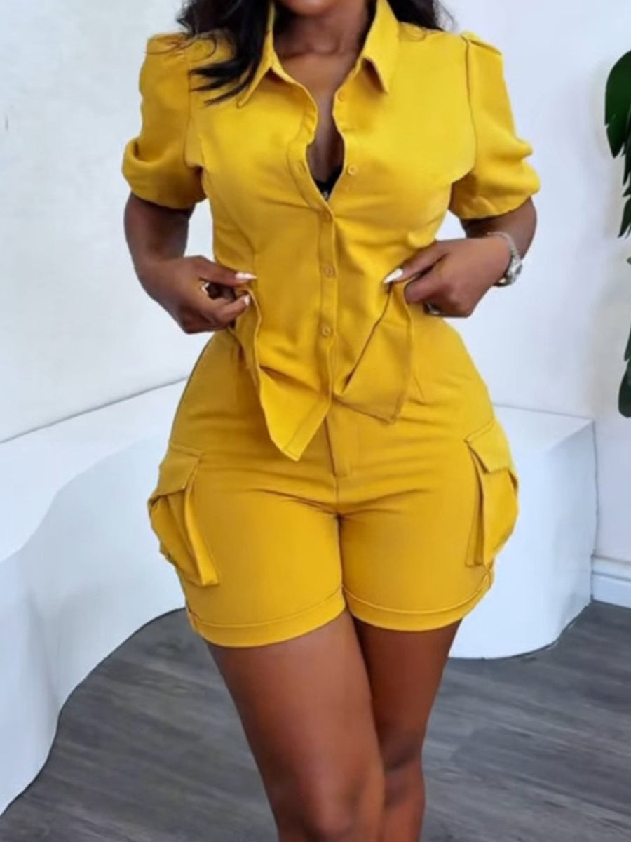 Puff Sleeve Pockets TwoPieces Set