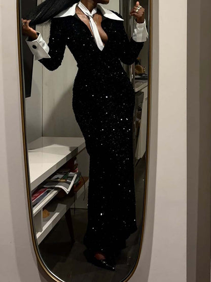 Keyhole Detail Sequined Party Dress