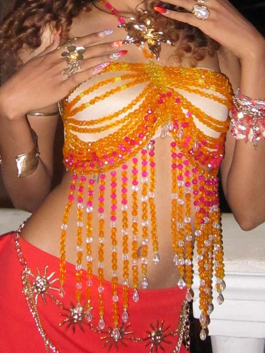 Vacation Body Chain Glass Crystal Chest Chain