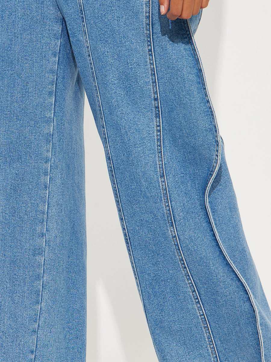 Wave Design Wide Leg Jeans