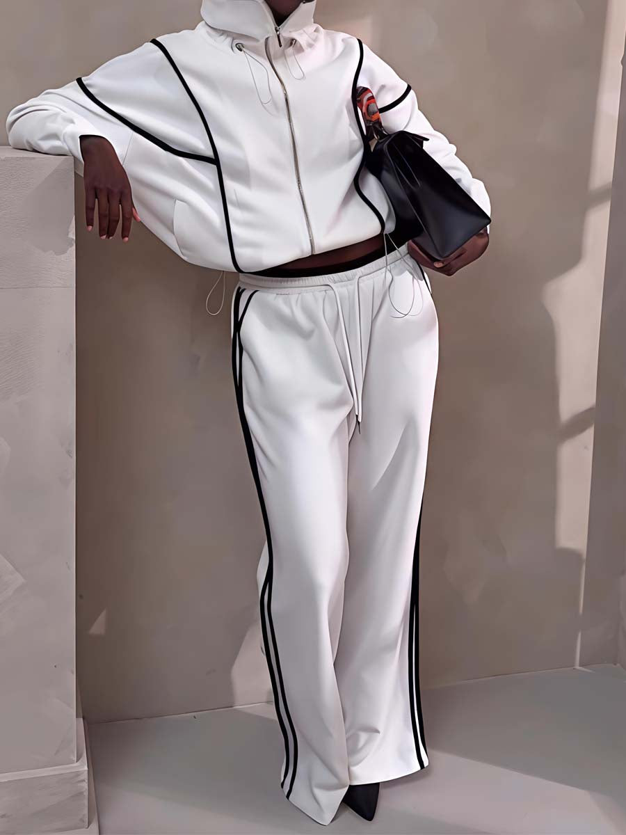 Patchwork Zip Up Sports Two Pieces Set