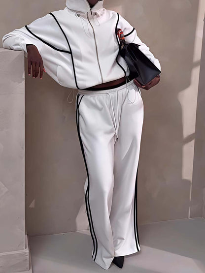 Patchwork Zip Up Sports Two Pieces Set