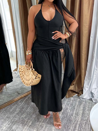 Fashion Sexy Backless Lace-Up Two Pieces Dress