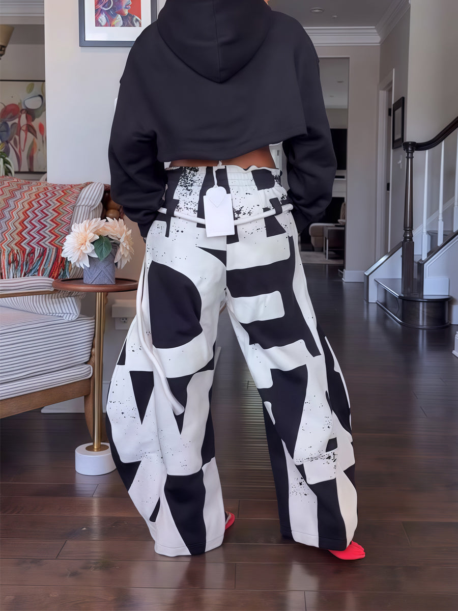 Elastic Waist Printed Hoodie & Lantern Trouser