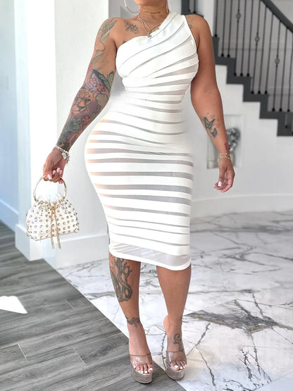 One Shoulder Mesh Patchwork Sexy Dress