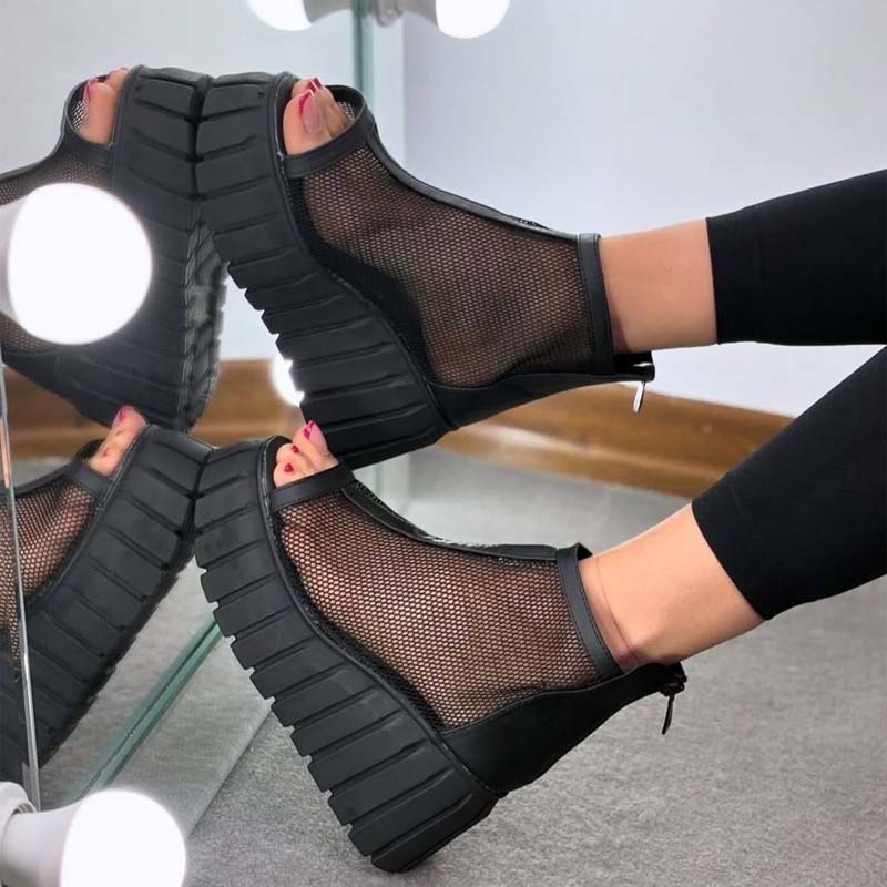 Breathable Mesh Fish-toe Platform Shoes