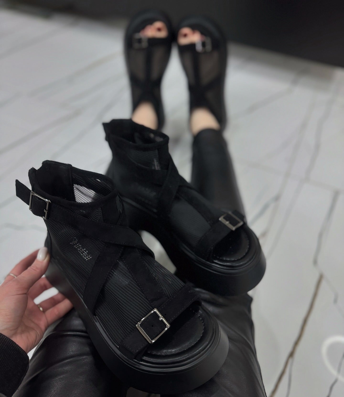 Gauze Platform Fish-toe Gladiator Sandals