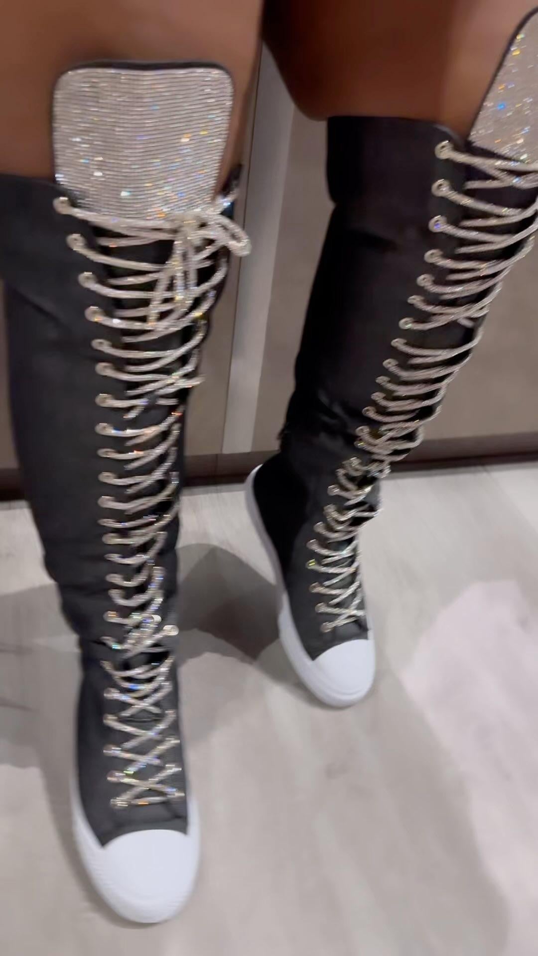 Rhinestone Sparkle High-top Canvas Shoes