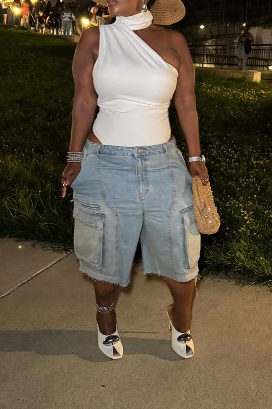 Denim Cargo Jorts - Light Wash