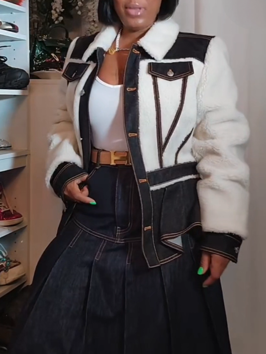 Lambskin-Patchwork Denim Jacket