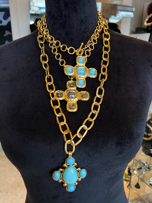 Stacked Gold Thick Chain With Colored Gemstone Necklace